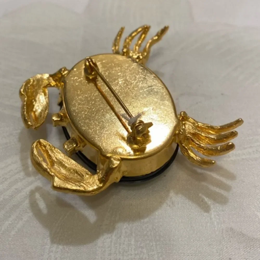 Vintage Gold And Black Figural Crab Brooch